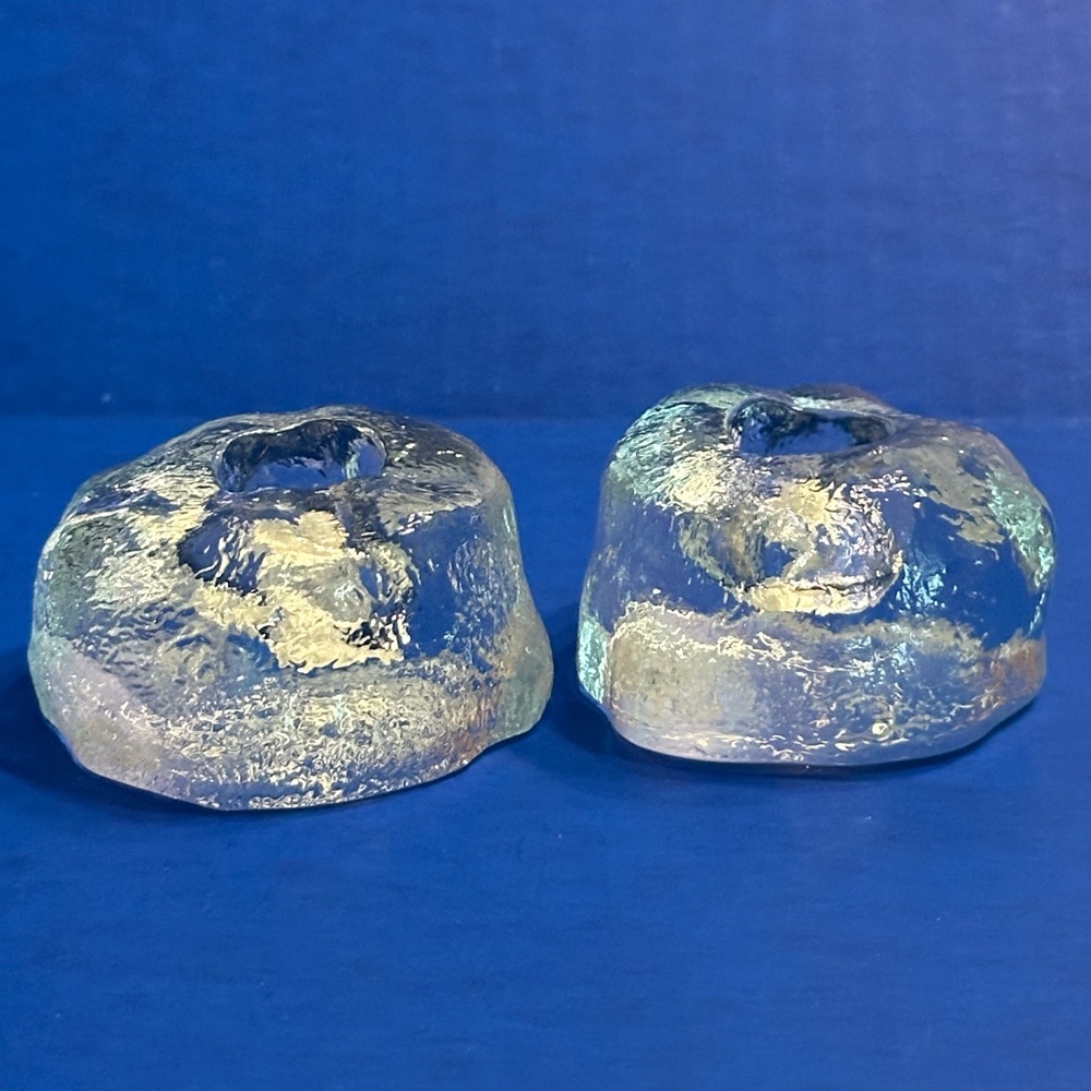 Vintage Crowning Touch Snowball Tapered Candle Holders Clear Glass Set of 2